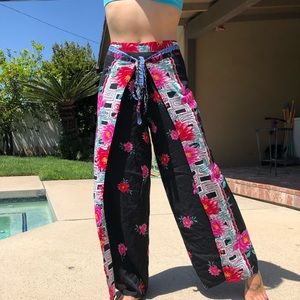 Colombian Wrap Pants Beachy Flowy Tie Floral